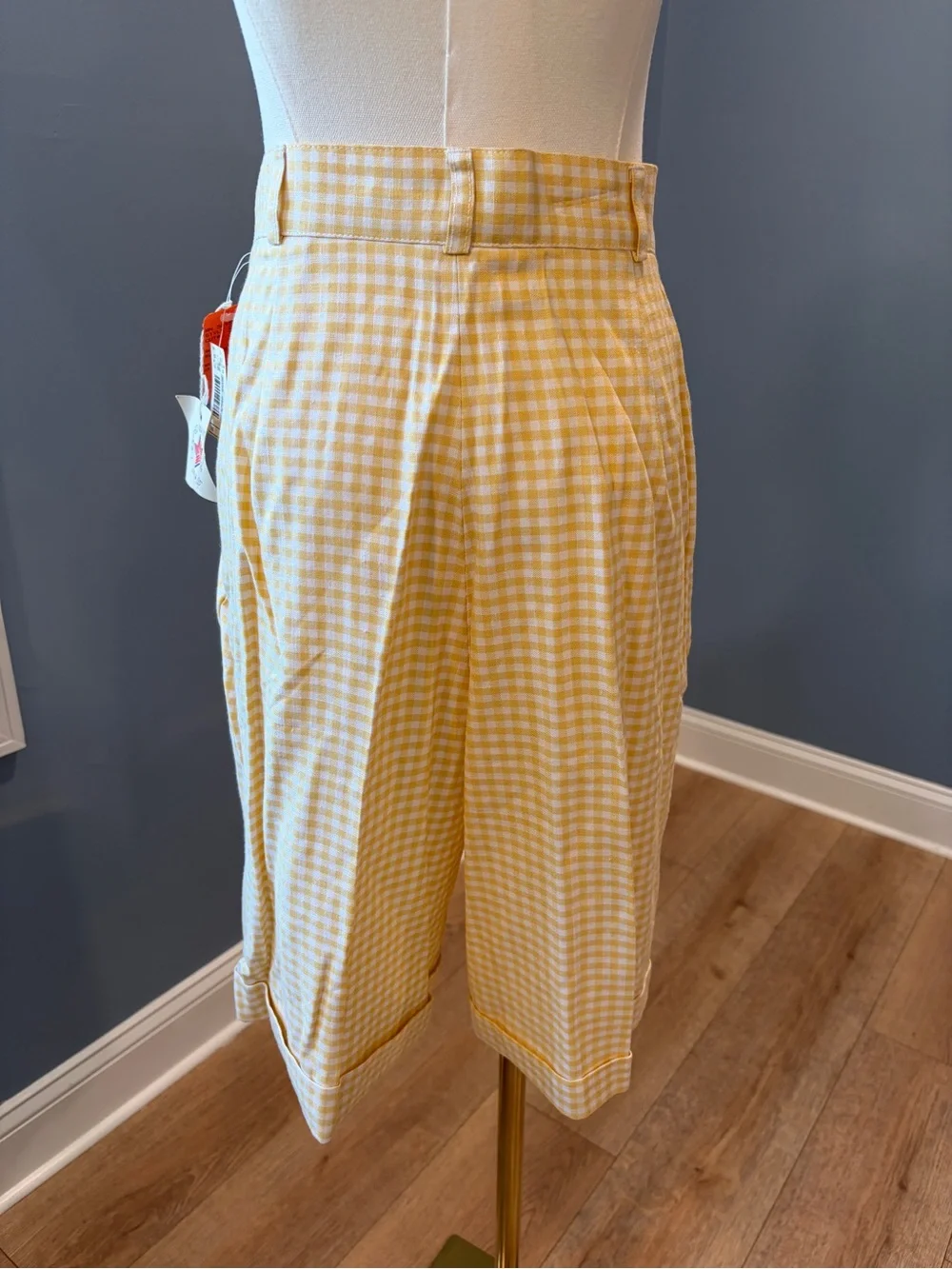Carolyne Simpson Vintage Yellow Gingham Bermuda Shorts Size 8 NWT USA Made